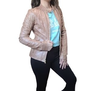Danier Tan Genuine Leather Jacket Size 3XS Fitted